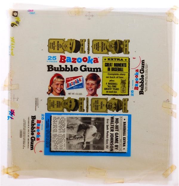 Cards BAseball Post 1930 - 1969-70 Bazooka All-Time Greats Walter Johnson Original Artwork