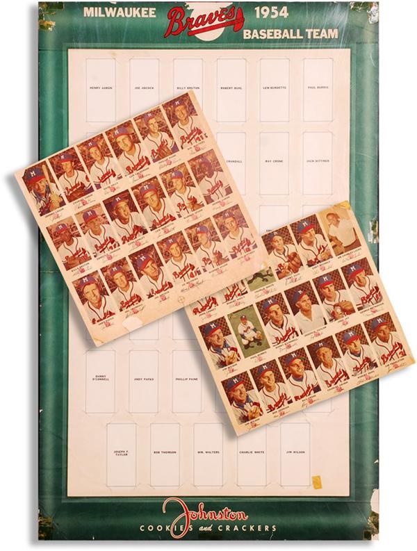 Baseball and Trading Cards - 1954 Johnston Cookies Full Set in Uncut Sheets with Store Display Sign