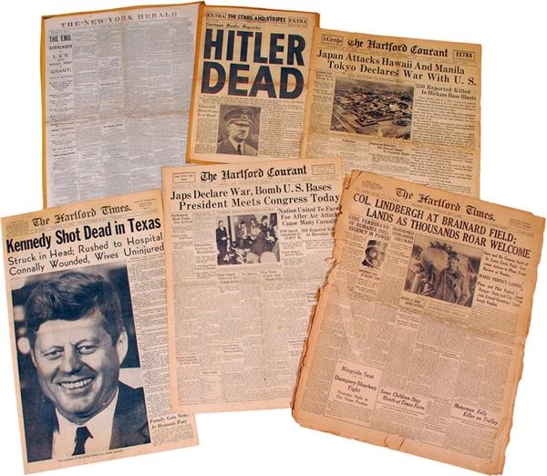 Collection of Great Events Original Newspapers including the Lincoln Assassination, the Hindenburg and More