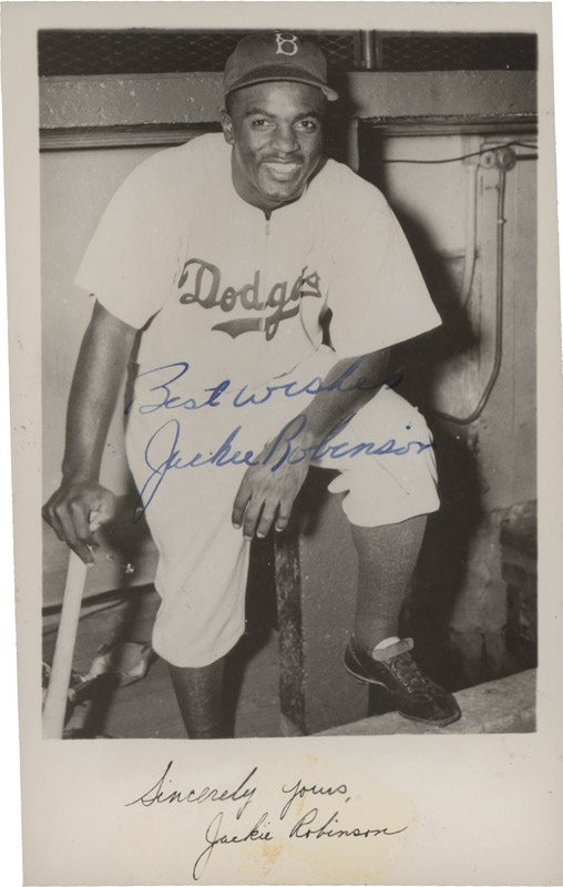 Baseball Autographs - Jackie Robinson Signed Real Photo Postcard