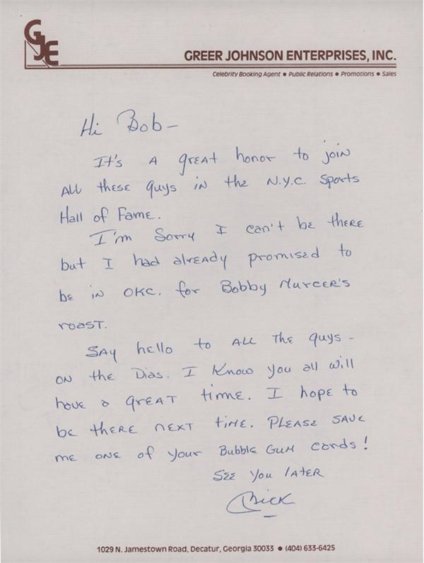 Baseball Autographs - Mickey Mantle Signed Handwritten Letter to Bob Costas