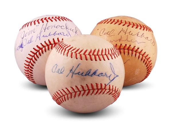 Baseball Equipment - Historic Cal Hubbard Signed Baseballs (3)