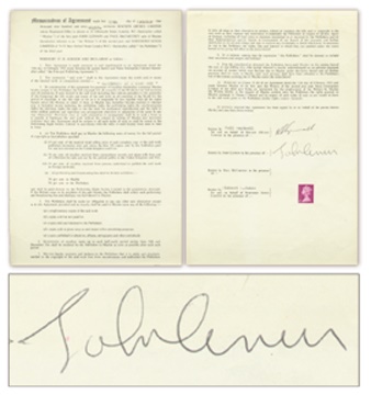 The Beatles - 1968 John Lennon - Neil Aspinall Signed Agreement (8x13")