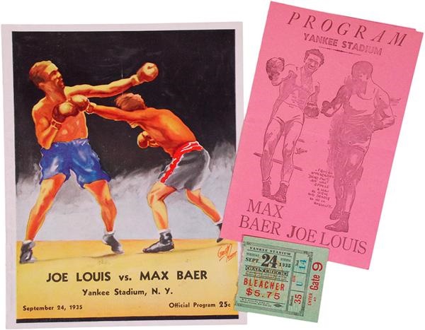 1935 Joe Louis vs. Max Baer Programs and Ticket Stub (3)