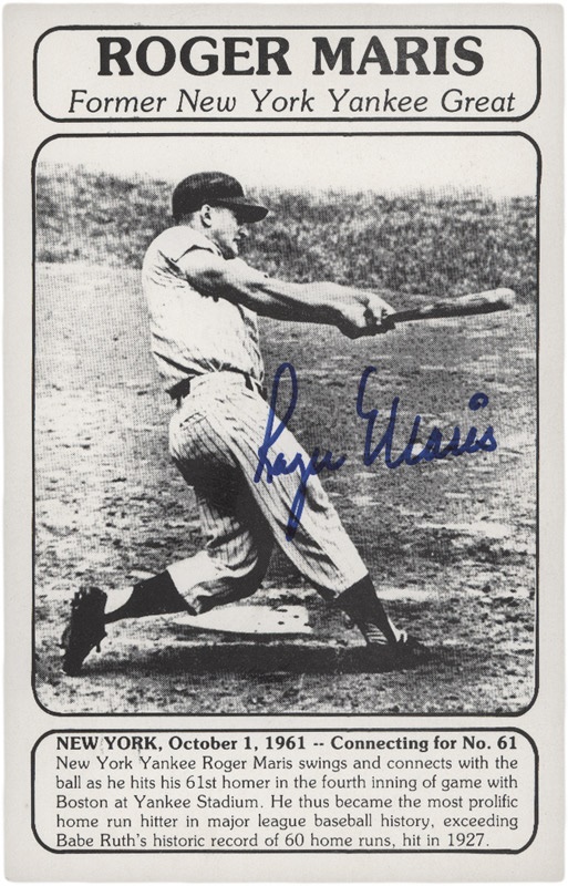 Roger Maris Signed 61st Home Run Photographic Card