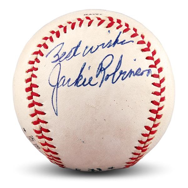 Baseball Autographs - Jackie Robinson Single Signed Baseball Graded 8 NM-MT