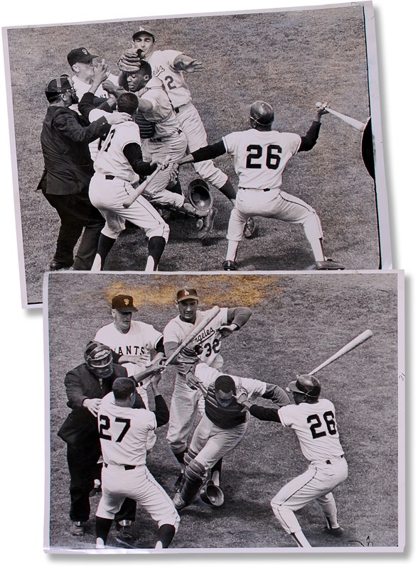 The John O'connor Signed Baseball Collection - 1965 Juan Marichal vs John Roseboro Famous Brawl Oversized Photographs (2)