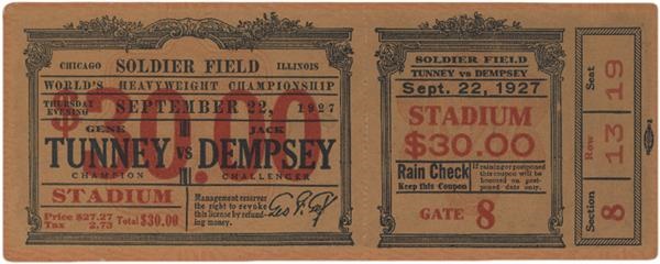 Muhammad Ali & Boxing - 1927 Gene Tunney vs. Jack Dempsey II Full Ticket-The Long Count Fight