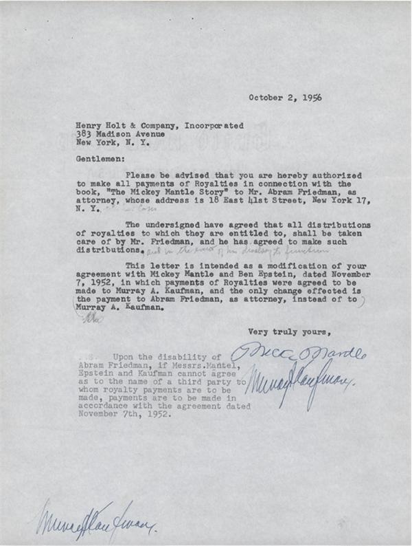 - Mickey Mantle Signed Book Contract for "The Mickey Mantle Story" (1956)