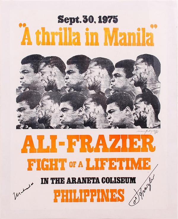 1975 Muhammad Ali vs. Joe Frazier On-Site Fight Poster Signed by Both