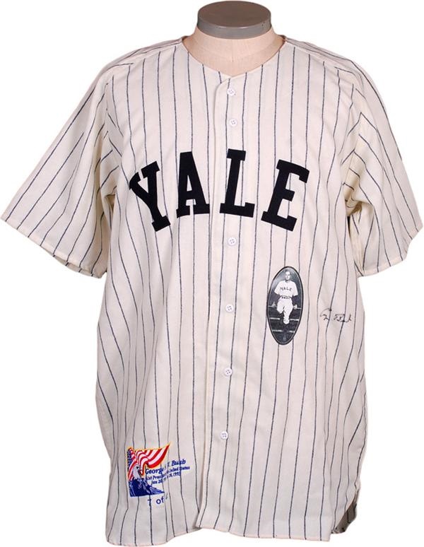Baseball Autographs - George Bush Signed Yale Baseball Jersey (#7 of 41)