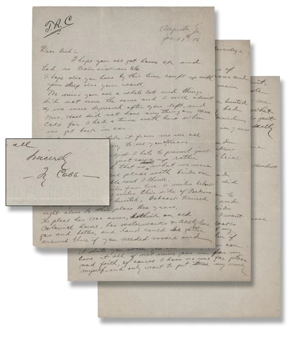 Baseball Autographs - Early Ty Cobb Handwritten Letter (1916)