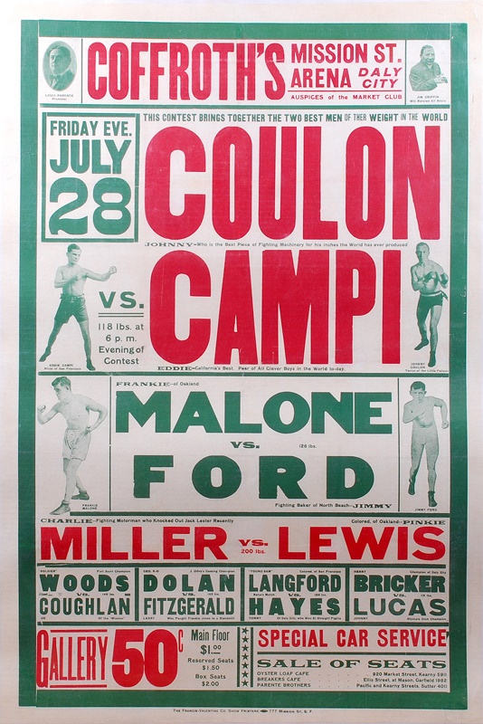 1916 Johnny Coulon vs. Eddie Campi On-Site Poster