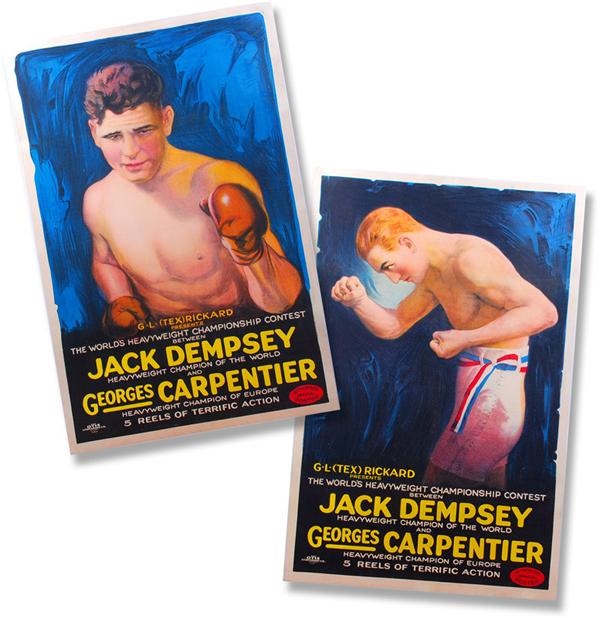 Muhammad Ali & Boxing - 1921 Jack Dempsey & Georges Carpentier Stone Lithographs (2)