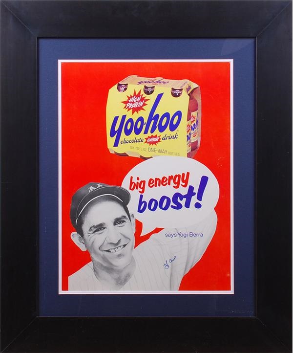 Ernie Davis - Yogi Berra Signed Yoo Hoo Cardboard Advertising Display