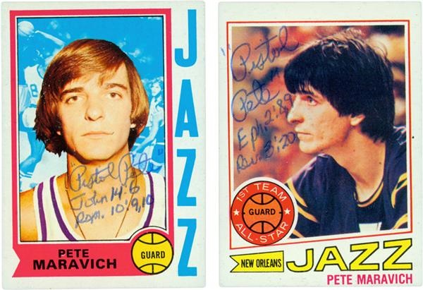 - Pete Maravich Signed Topps Basketball Cards (2)