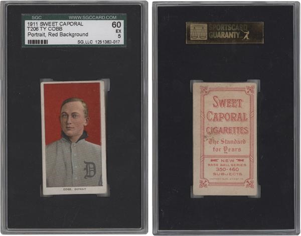 Baseball and Trading Cards - T206 Ty Cobb Portrait Red Background SGC 60 EX 5