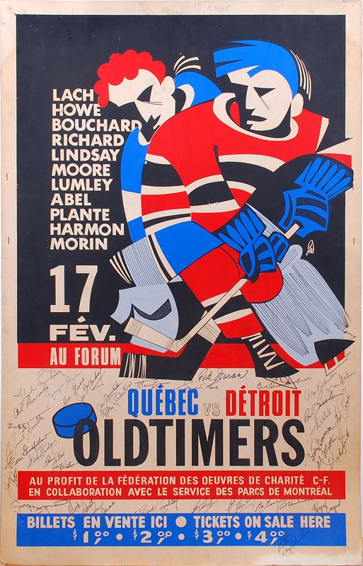 Hockey Memorabilia - 1967 Montreal Forum Old Timers Game Signed Poster