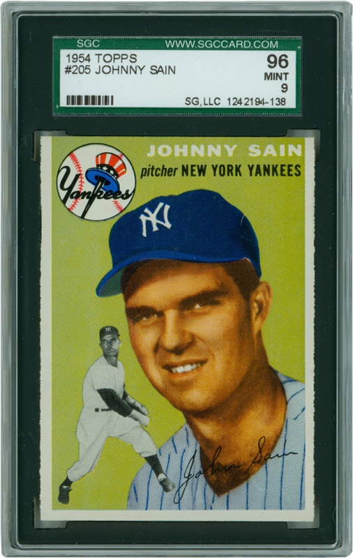Baseball and Trading Cards - 1954 Topps #205 Johnny Sain SGC 96 MINT 9