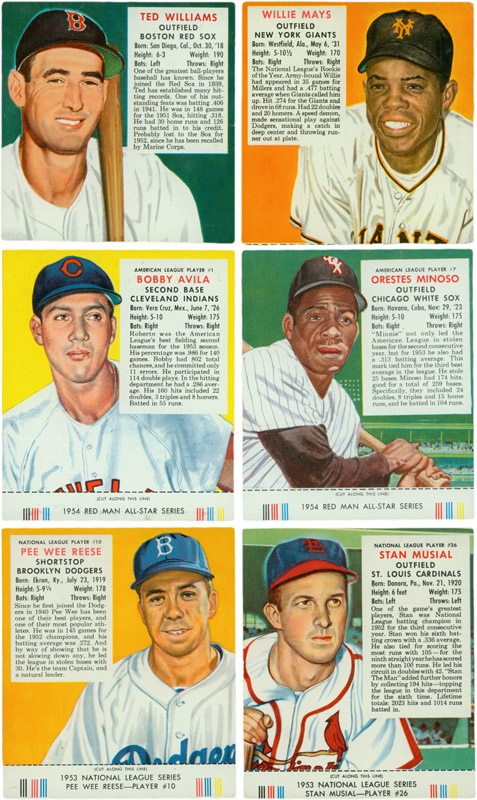 Baseball and Trading Cards - 1953-1955 Red Man Baseball Cards (173)