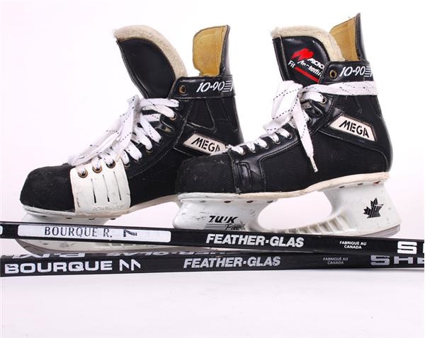 Ray Bourque Game Used Sticks (2) and Skates