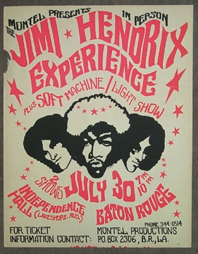 1968 Jimi Hendrix Baton Rouge Concert Poster (28x34")