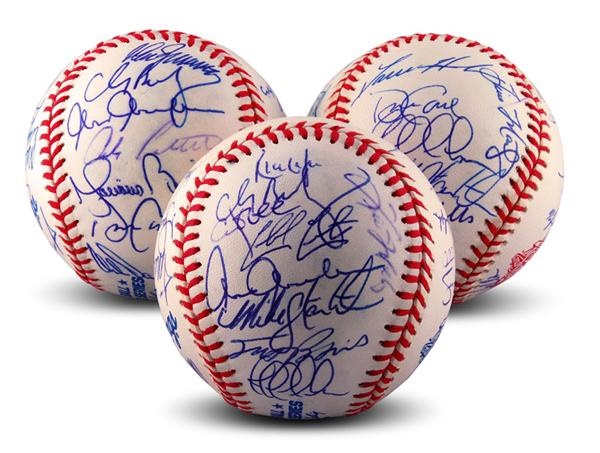 Baseball Autographs - 1998 and 1999 New York Yankees Team Signed World Series Baseballs (3)