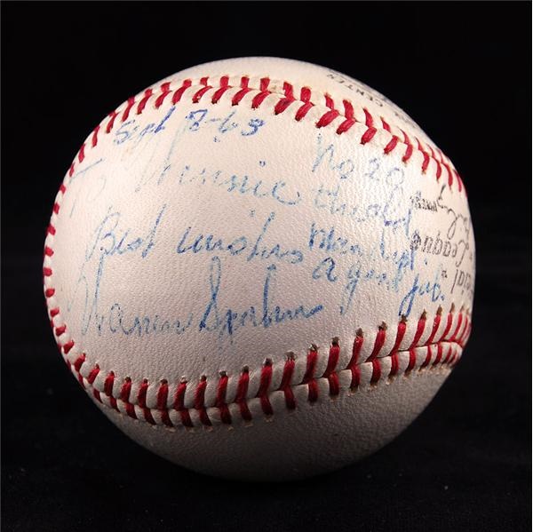 Autographs Baseball - Warren Spahn Signed 20th Win of the 1963 Season Baseball