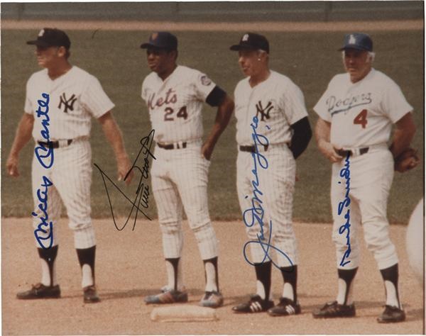 Baseball Autographs - New York Centerfield Greats Signed Photo with Mantle and Dimaggio