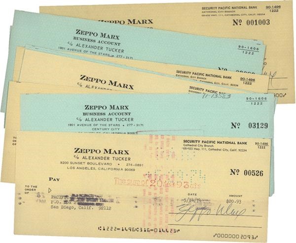 Rock And Pop Culture - Zeppo Marx Signed Checks (10)