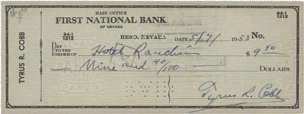 - Ty Cobb Signed Check (1953)