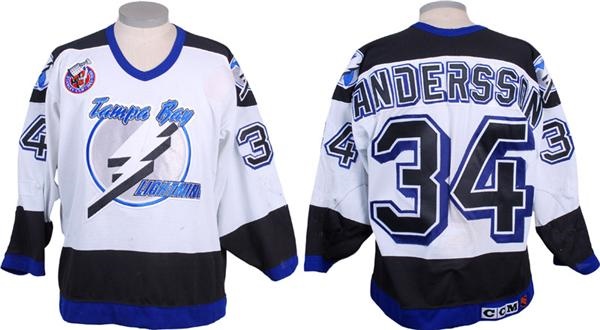 Mikael Andersson 92'93 Inaugural Season Tampa Bay Lightning PM Game Worn  Jersey