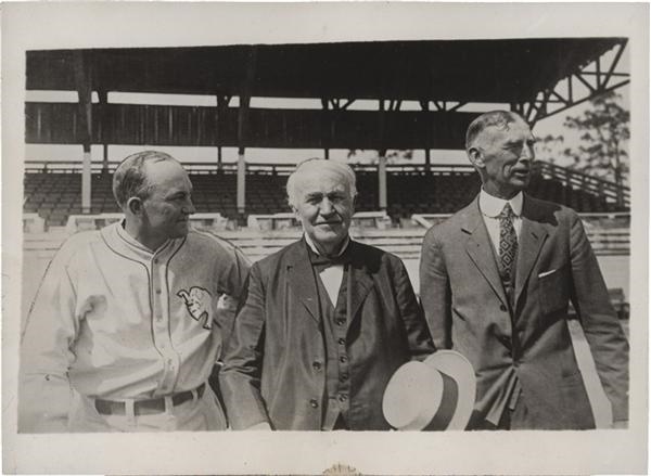 Ty Cobb, Connie Mack and Thomas Edison (1927)
