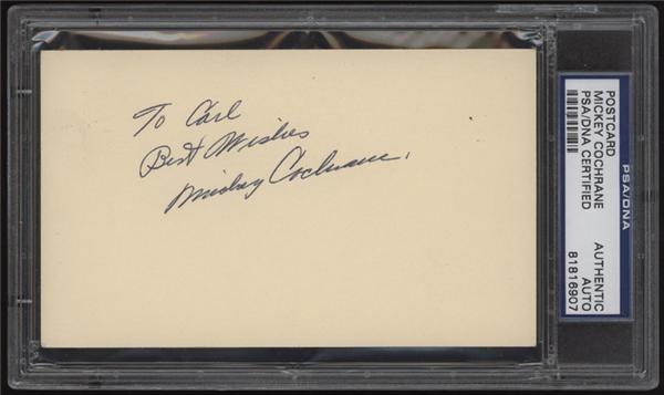 Autographs Baseball - Mickey Cochrane Signed Government Postcard
