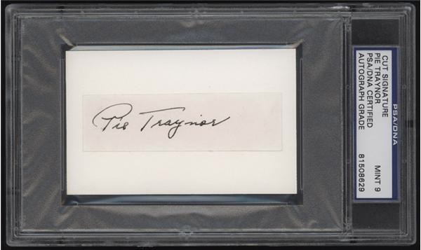 Autographs Baseball - Pie Traynor Signed Cut on Index Card PSA/DNA Mint 9