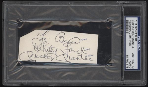 Autographs Baseball - Mickey Mantle, Yogi Berra and Whitey Ford Signed Cut