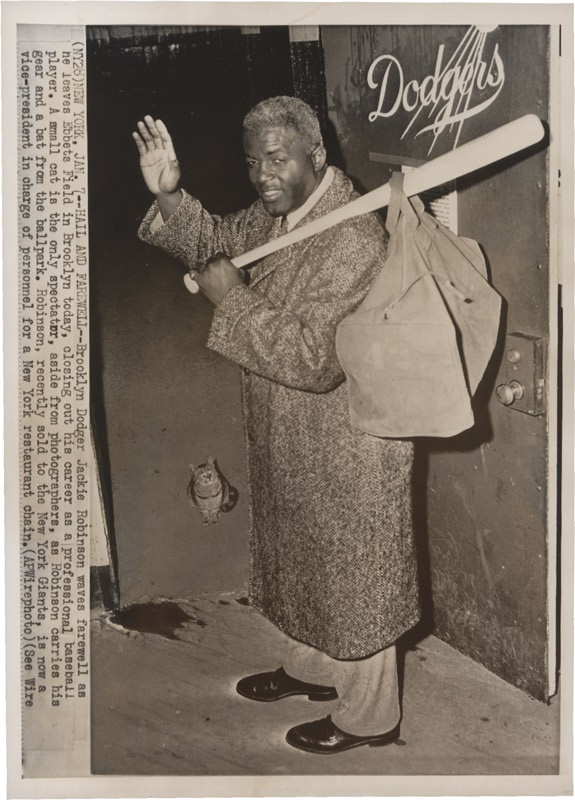 Memorabilia Baseball Photographs - Singles - Famous Jackie Robinson Retires Baseball Wire Photo