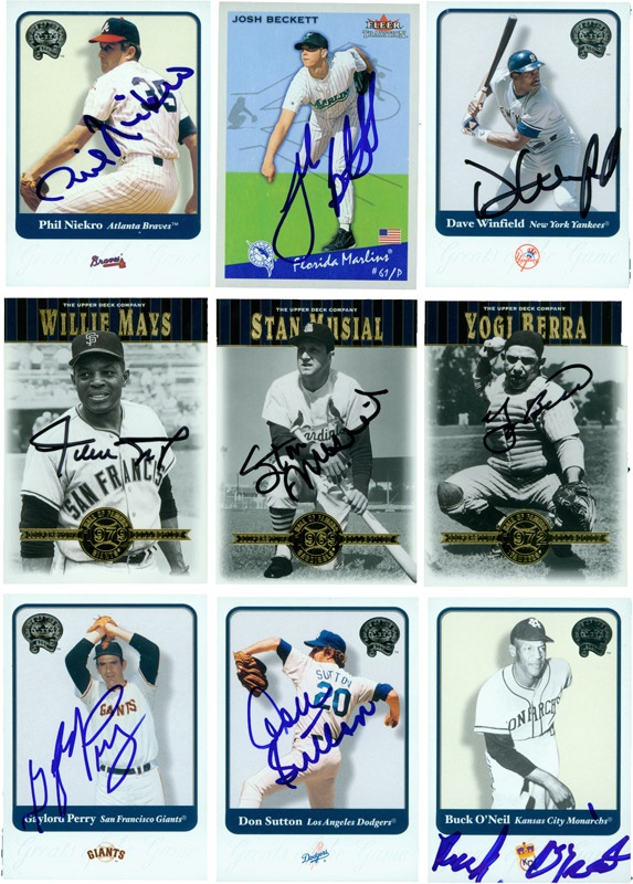 Collection of Autographed Baseball Cards w/ Mays, berra and Musial (50)