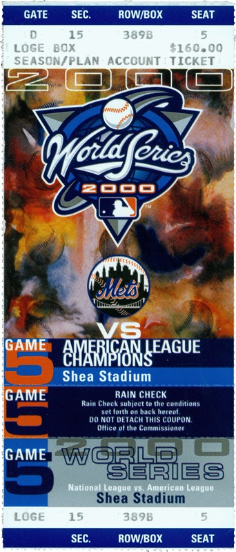 Baseball Memorabilia - 2000 World Series Game 5 Unused Ticket