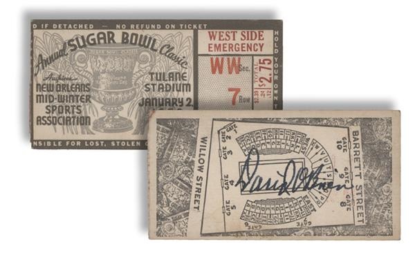 Rare Davey O'Brien Signed 1939 Sugar Bowl Ticket Stub