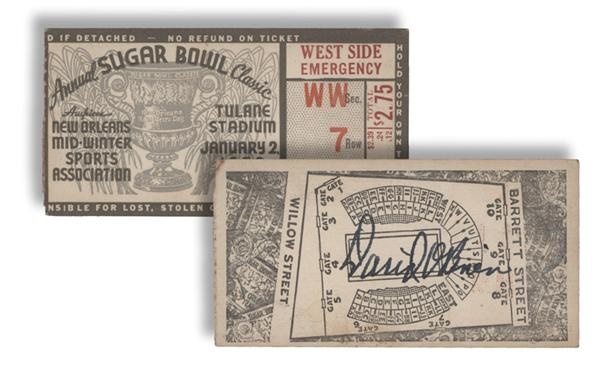 Autographs Football - Rare Davey O'Brien Signed 1939 Sugar Bowl Ticket Stub