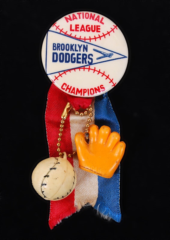 Baseball Memorabilia - Scarce 1950's Brooklyn Dodgers NL Champions Pin w/ Charms