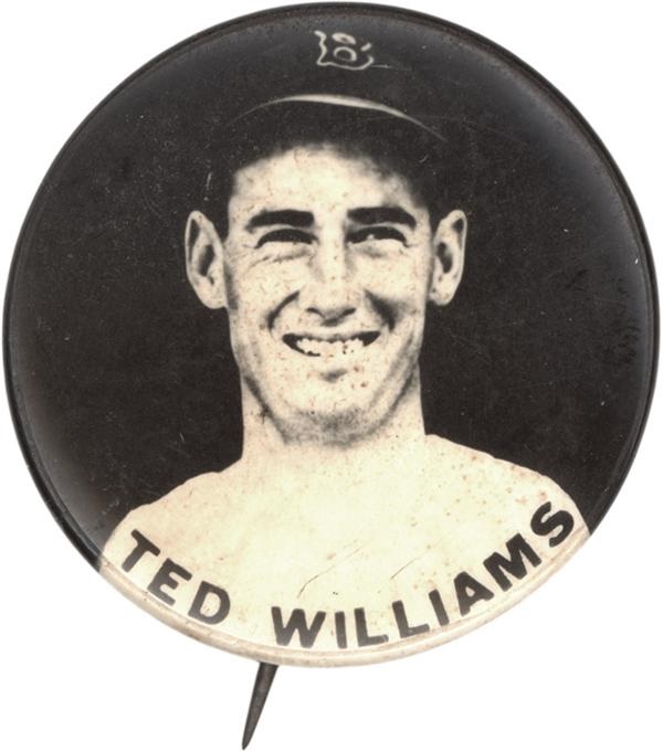 Baseball Memorabilia - 1950's Ted Williams PM10 Pin with Rare Black Background