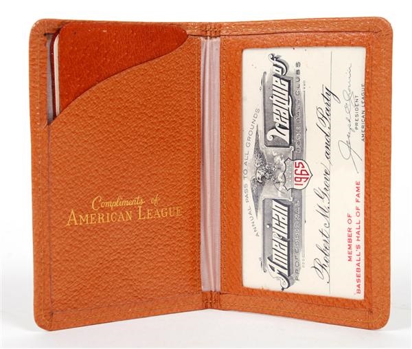 Baseball Memorabilia - 1965 Lefty Grove Season Pass in Leather Holder