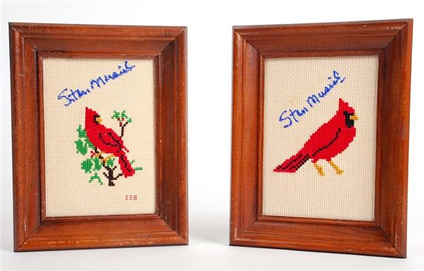 St. Louis Cardinals - Stan Musial Signed Cardinal Needleworks (2)