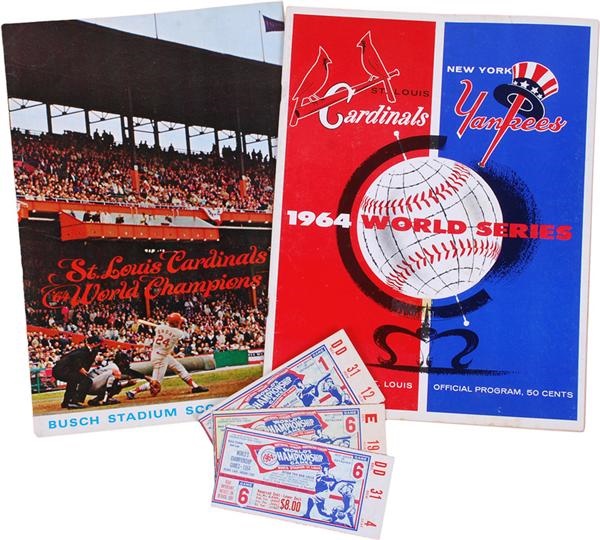 St. Louis Cardinals - 1964 Cardinals World Series Program, Tickets & 1965 Season Program (5)