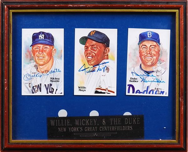 Autographs Baseball - Mickey Mantle, Willie Mays, Duke Snider signed Perez-Steele Display