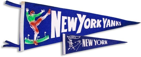 Pair of New York Pennants, One NY Yanks Football and One NY Giants Baseball