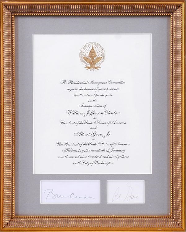 Bill Clinton and Al Gore Signed Inauguration Invitation Display