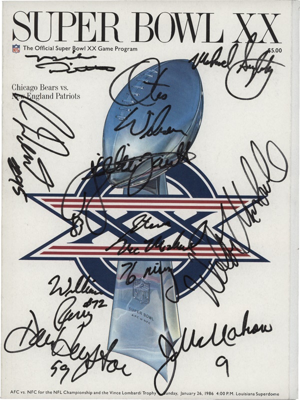 Super Bowl XX Program Signed by 10 Chicago Bears Players